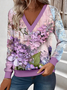 Loose Casual Commuter Long Sleeve V-Neck Printed Sweatshirt