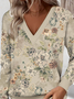 Loose Casual Commuter Long Sleeve V-Neck Printed Sweatshirt