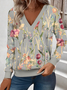 Loose Casual Commuter Long Sleeve V-Neck Printed Sweatshirt