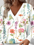 Loose Casual Commuter Long Sleeve V-Neck Printed Sweatshirt