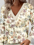 Loose Casual Commuter Long Sleeve V-Neck Printed Sweatshirt