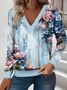 Loose Casual Commuter Long Sleeve V-Neck Printed Sweatshirt