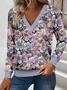 Loose Casual Commuter Long Sleeve V-Neck Printed Sweatshirt