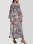 Gradient Pattern Puff Sleeve Semi Formal Regular Fit V Neck Dress