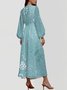 Puff Sleeve Regular Fit V Neck Leaf Street Dress