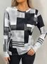 Women's Long Sleeve T-shirt Spring/Fall Gray Abstract Printing Jersey Crew Neck Daily Going Out Casual Top