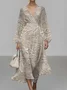 V Neck Botanical Pattern Puff Sleeve Regular Fit Semi Formal Dress