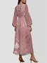Puff Sleeve Regular Fit V Neck Leaf Street Dress