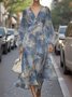 Gradient Pattern Puff Sleeve Semi Formal Regular Fit V Neck Dress