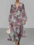 Gradient Pattern Puff Sleeve Semi Formal Regular Fit V Neck Dress