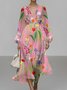 Semi Formal Regular Fit Puff Sleeve V Neck Floral Dress
