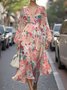 Vacation V Neck Gradient Pattern Puff Sleeve Dress