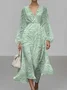 V Neck Botanical Pattern Puff Sleeve Regular Fit Semi Formal Dress