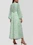 V Neck Botanical Pattern Puff Sleeve Regular Fit Semi Formal Dress