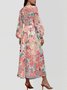 Vacation V Neck Gradient Pattern Puff Sleeve Dress