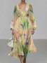 Semi Formal Regular Fit Puff Sleeve V Neck Floral Dress
