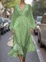 Puff Sleeve Regular Fit V Neck Leaf Street Dress
