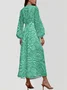 V Neck Botanical Pattern Puff Sleeve Regular Fit Semi Formal Dress