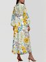 Regular Fit Floral Puff Sleeve Street V Neck Dress