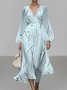 Abstract Polka Dots V Neck Sexy Puff Sleeve Regular Fit Dress
