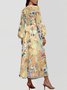 Vacation V Neck Gradient Pattern Puff Sleeve Dress
