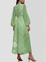 Puff Sleeve Regular Fit V Neck Leaf Street Dress