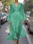 V Neck Botanical Pattern Puff Sleeve Regular Fit Semi Formal Dress