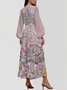 Vacation V Neck Gradient Pattern Puff Sleeve Regular Fit Dress