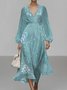 Puff Sleeve Regular Fit V Neck Leaf Street Dress