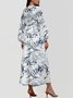 Regular Fit V Neck Puff Sleeve Vacation Dress
