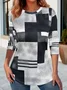 Women's Long Sleeve T-shirt Spring/Fall Gray Abstract Printing Jersey Crew Neck Daily Going Out Casual Top