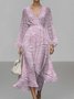 V Neck Botanical Pattern Puff Sleeve Regular Fit Semi Formal Dress