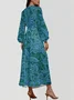 V Neck Botanical Pattern Puff Sleeve Regular Fit Semi Formal Dress