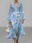 Vacation V Neck Gradient Pattern Puff Sleeve Dress