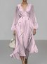 Abstract Polka Dots V Neck Sexy Puff Sleeve Regular Fit Dress