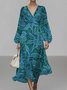 V Neck Botanical Pattern Puff Sleeve Regular Fit Semi Formal Dress