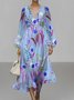 Semi Formal Regular Fit Puff Sleeve V Neck Floral Dress