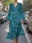 V Neck Botanical Pattern Puff Sleeve Regular Fit Semi Formal Dress