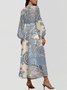 Puff Sleeve Street V Neck Ethnic Regular Fit Dress