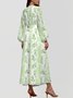 Leaf Regular Fit Vacation Puff Sleeve V Neck Dress