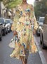 Vacation V Neck Gradient Pattern Puff Sleeve Dress