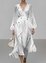 Abstract Polka Dots V Neck Sexy Puff Sleeve Regular Fit Dress