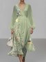 Puff Sleeve Floral Regular Fit V Neck Street Dress