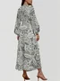 V Neck Botanical Pattern Puff Sleeve Regular Fit Semi Formal Dress