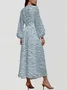 V Neck Botanical Pattern Puff Sleeve Regular Fit Semi Formal Dress