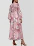 Street V Neck Floral Puff Sleeve Regular Fit Dress