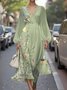 Puff Sleeve Floral Regular Fit V Neck Street Dress