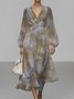 Gradient Pattern Puff Sleeve Semi Formal Regular Fit V Neck Dress
