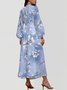 Street V Neck Floral Puff Sleeve Regular Fit Dress