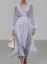 V Neck Botanical Pattern Puff Sleeve Regular Fit Semi Formal Dress